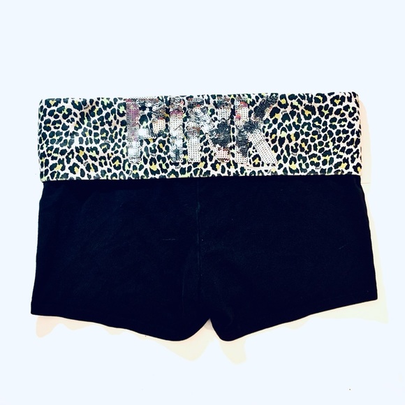PINK Victoria's Secret Pants - PINK By VS Fold-Over Shorts in Black & Leopard Print. Size M. EUC